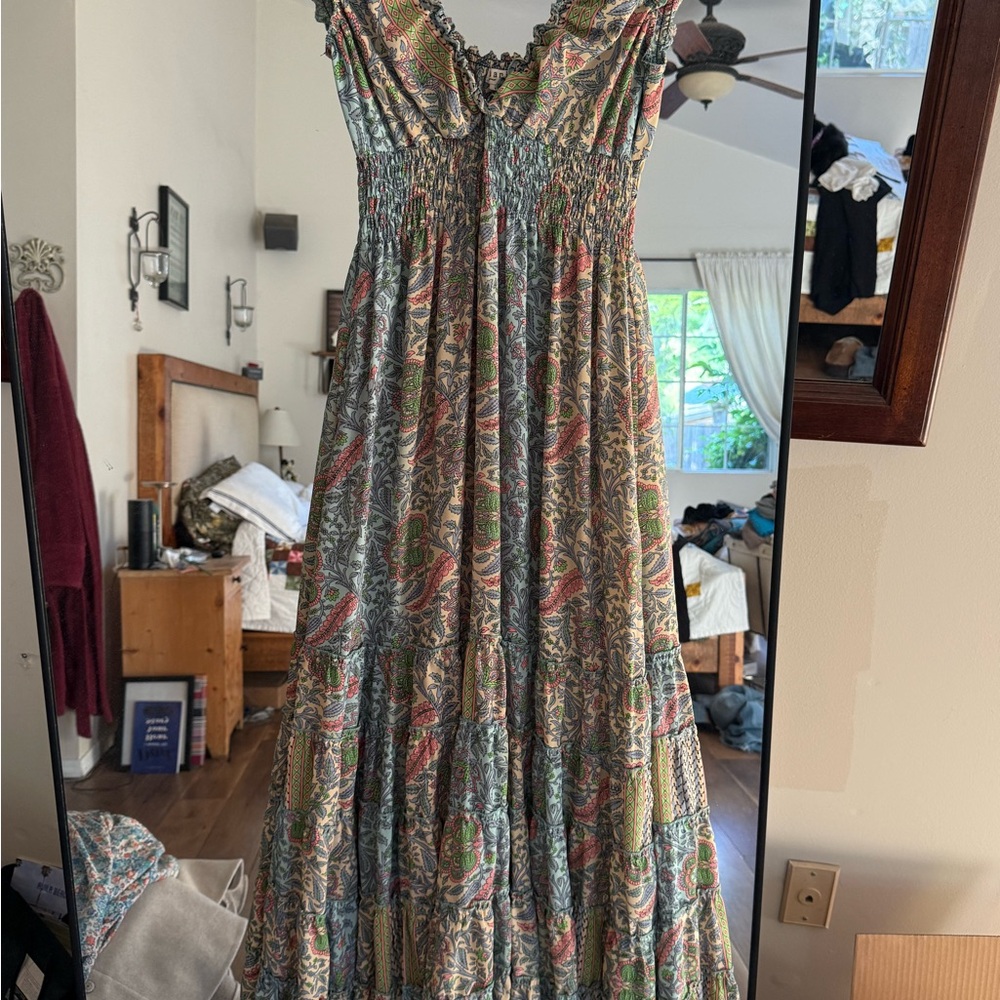 Boho Tiered Maxi Dress in Multi Floral Print